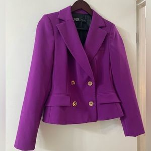 Zara cropped double breasted blazer - royal purple